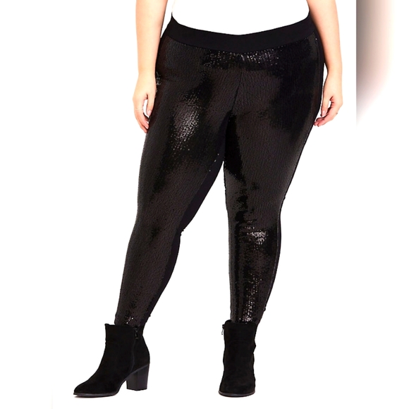 TORRID Sequin Black Tapered Leggings Size 2 - Picture 2 of 9